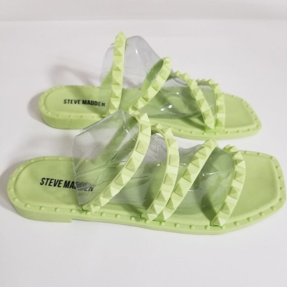 Steve Madden Skyler 6 Neon Green Stud Slide Flat Sandal Waterproof Travel Beach - Picture 4 of 9